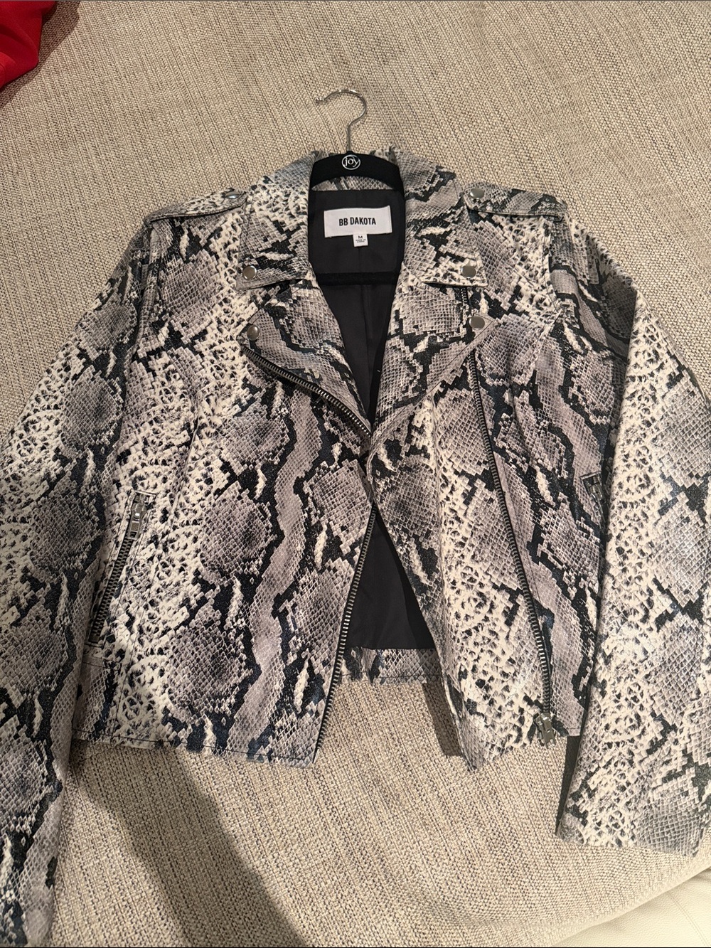 BB Dakota Snake-Print Moto Jacket in Gray and Black